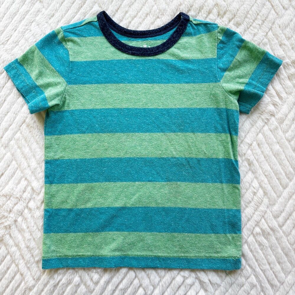 Primary Size 3 Green Blue Stripe Tee Soft Short Sleeve Cotton Blend Shirt